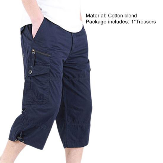 Caprihosen mit Reißverschluss Elastischer Bund Lässig Mehrere Taschen Hohe Taille Gerade Cargoshorts Streetwear