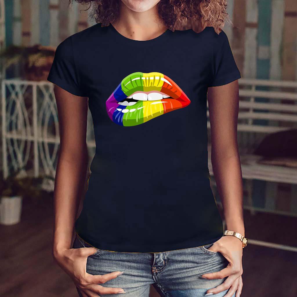 Women Girls Plus Size Lips Print Shirt Short Sleeve T Shirt Blouse Tops