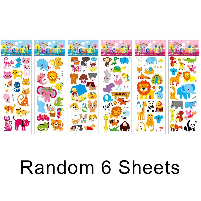 6 Sheets Puffy Stickers Cartoon 3D Bubble PVC Sticker Cartoon Animal  Insect Dinosaur Butterfly Flower Scrapbook Decorations ZYF