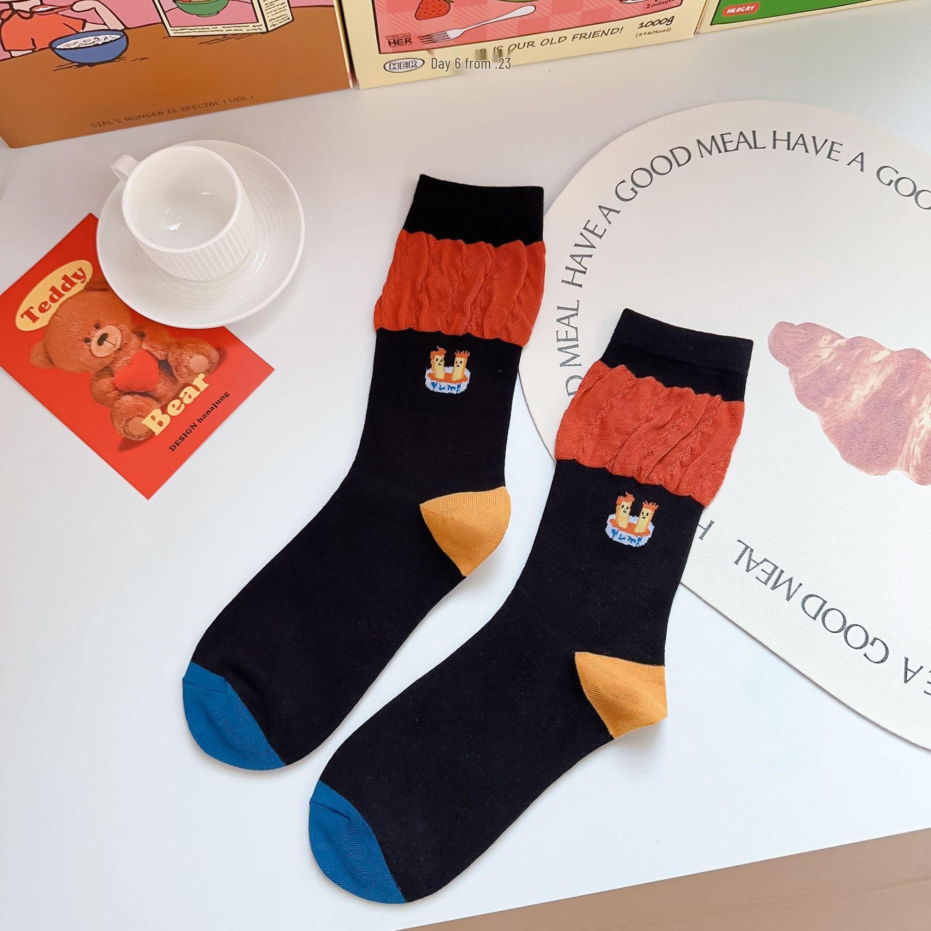 

Женские носки до середины икры с картошкой фри - Милый корейский стиль, Забавная личность, Чистый хлопок, Тренд интернет-знаменитостей One Size