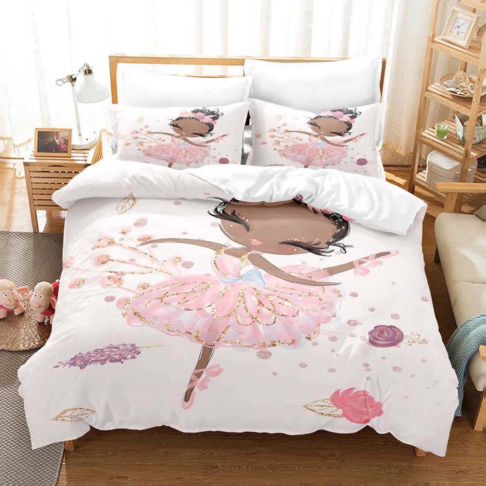 Cartoon Duvet Cover Twin King Kawaii Swan Ballerina Girl Bedding Set Microfiber Cute Dancer Comforter Cover Ballerina Room Decor