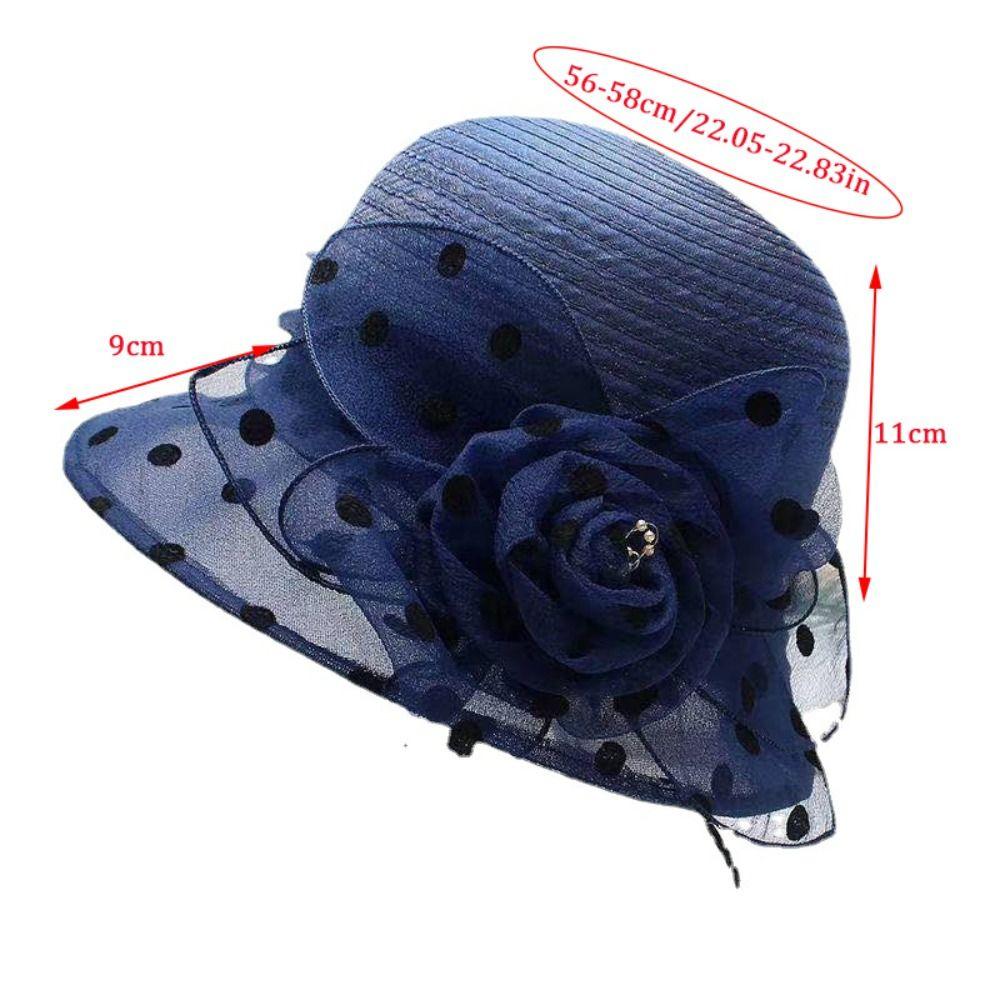 Summer Polka Dot Sun Hat Solid Color Sun Protection Basin Hat Organza Breathable Bowler Hat