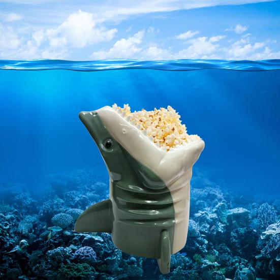 Shark Head Popcorn Bucket Realistic Movie Snack Bowl ABS Plastic Popcorn Serving Bowl Movie-themed Popcorn Bucket