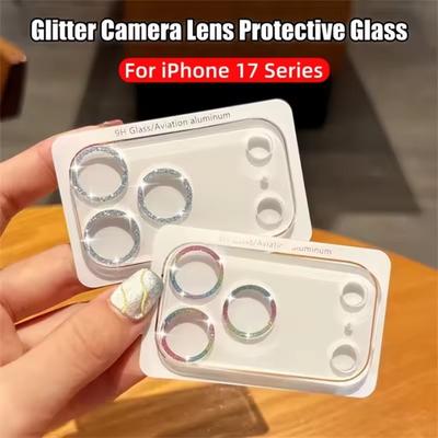 Bling Glitter Camera Lens Tempered Glass Screen Protector for iPhone 15 16 Pro Max 17 Air 17ProMax HD Film