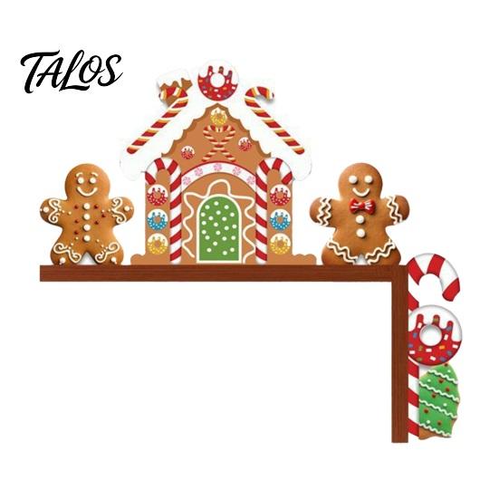 Rustic Wooden Holiday Accents Christmas Door Topper, Corner Sign, Santa Snowman Gingerbread Party Decorations Man Frame Decor for Home Decoration