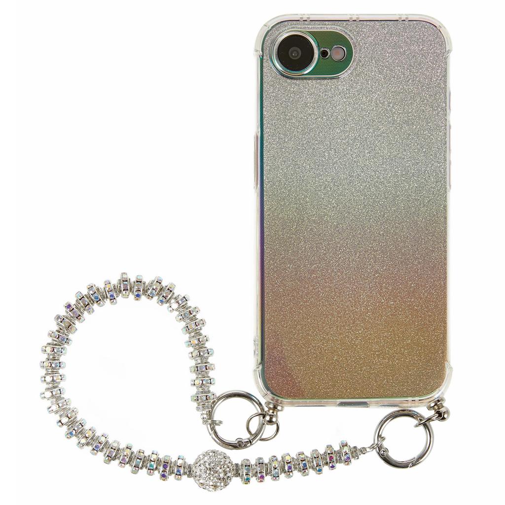 For iPhone 16e Case Gradient Glitter TPU Protective Phone Cover with Wrist Strap