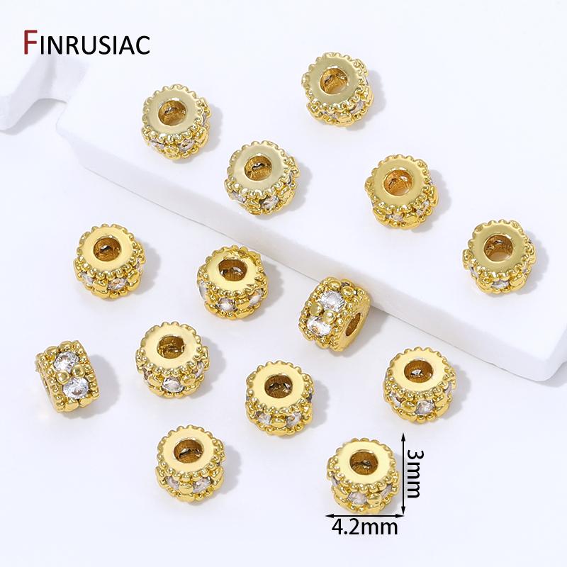 

18K Gold Plated Brass Inlaid Zircon Round Spacer Beads for Jewelry,Separator for Beads,DIY Necklace Bracelet Making Accessories 5 pieces