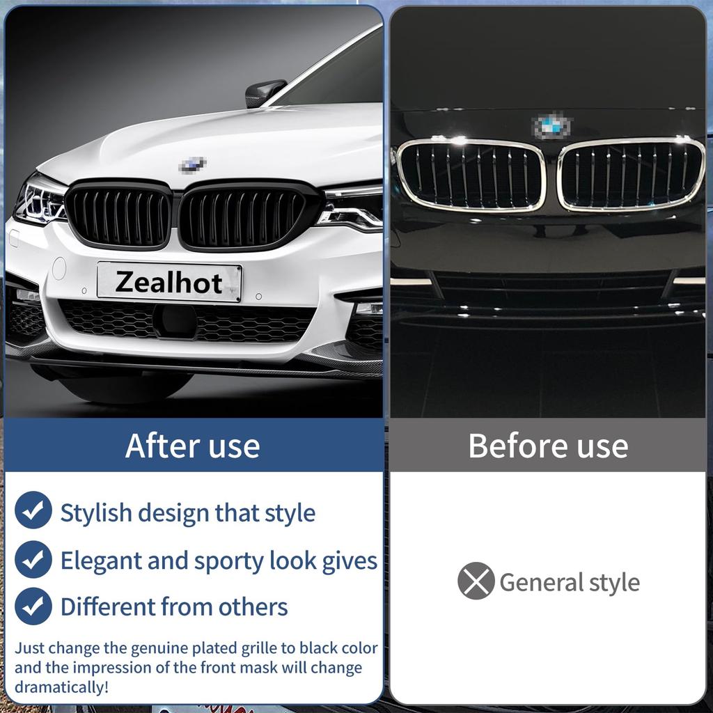 Zealhot Front Kidney Compatible with BMW 5 Series 550i Black Kidney Grille Grille, G30, G31, G38, 525i, 530i, 540i, (2018-2020), (Glossy Finish)
