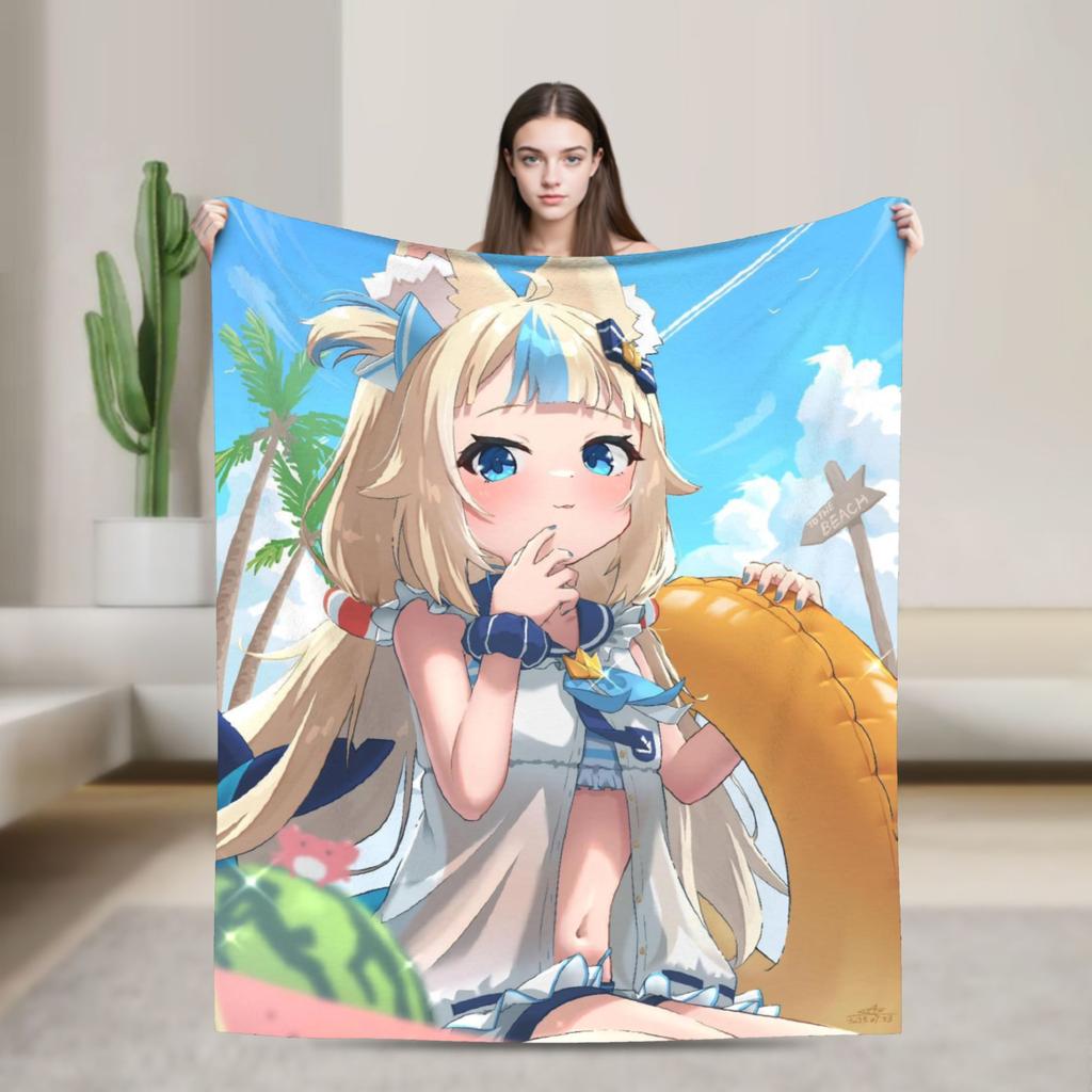 Super Warm Blanket Camping Sameko Saba VTuber Throw Blanket  Flannel Bedspread For Couch Bed Funny Sofa Bed Cover