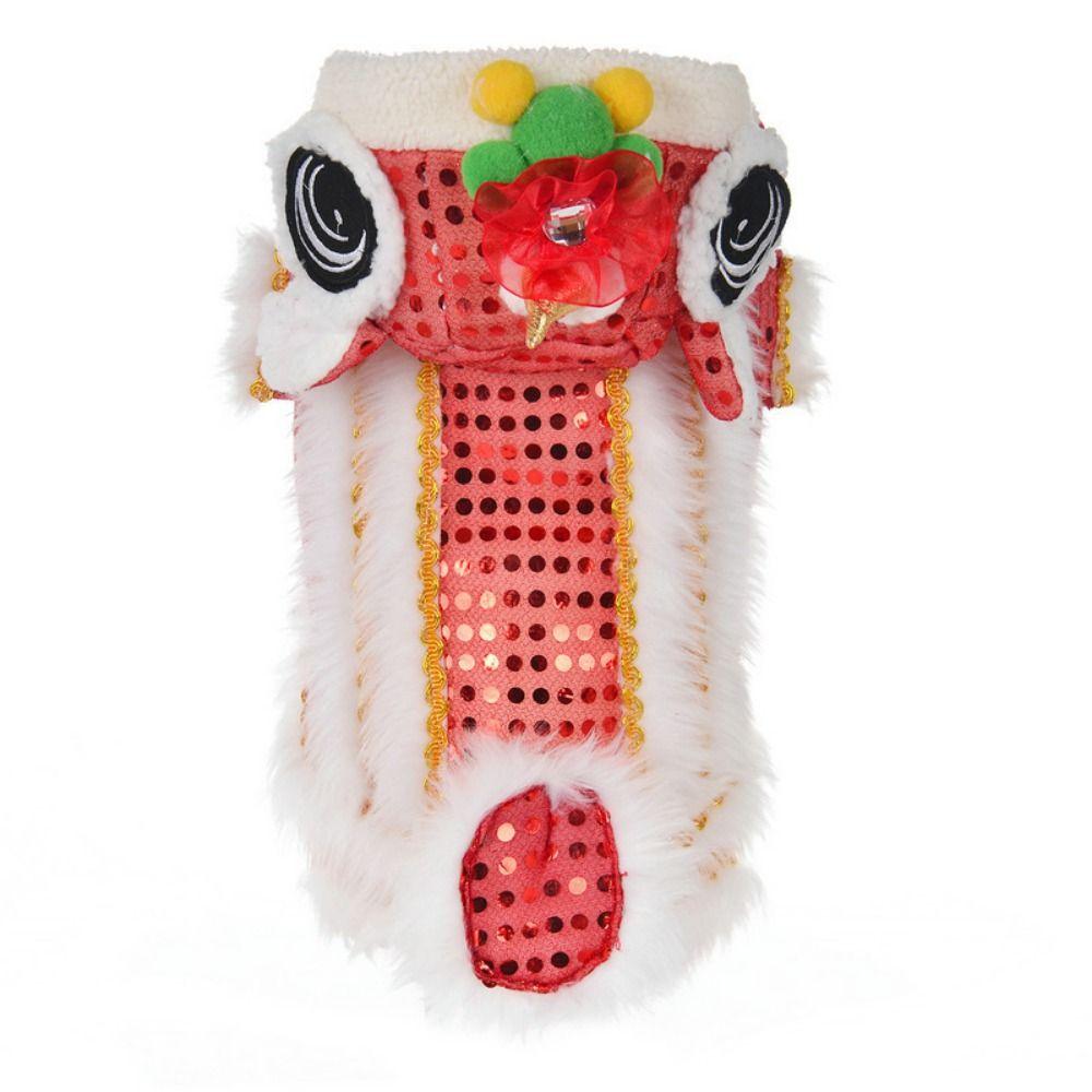 

Лев Новый год Праздник весны Фестиваль Толстовки для питомцев Пальто для собак Куртки Одежда для собак Костюм для танца льва XL красный