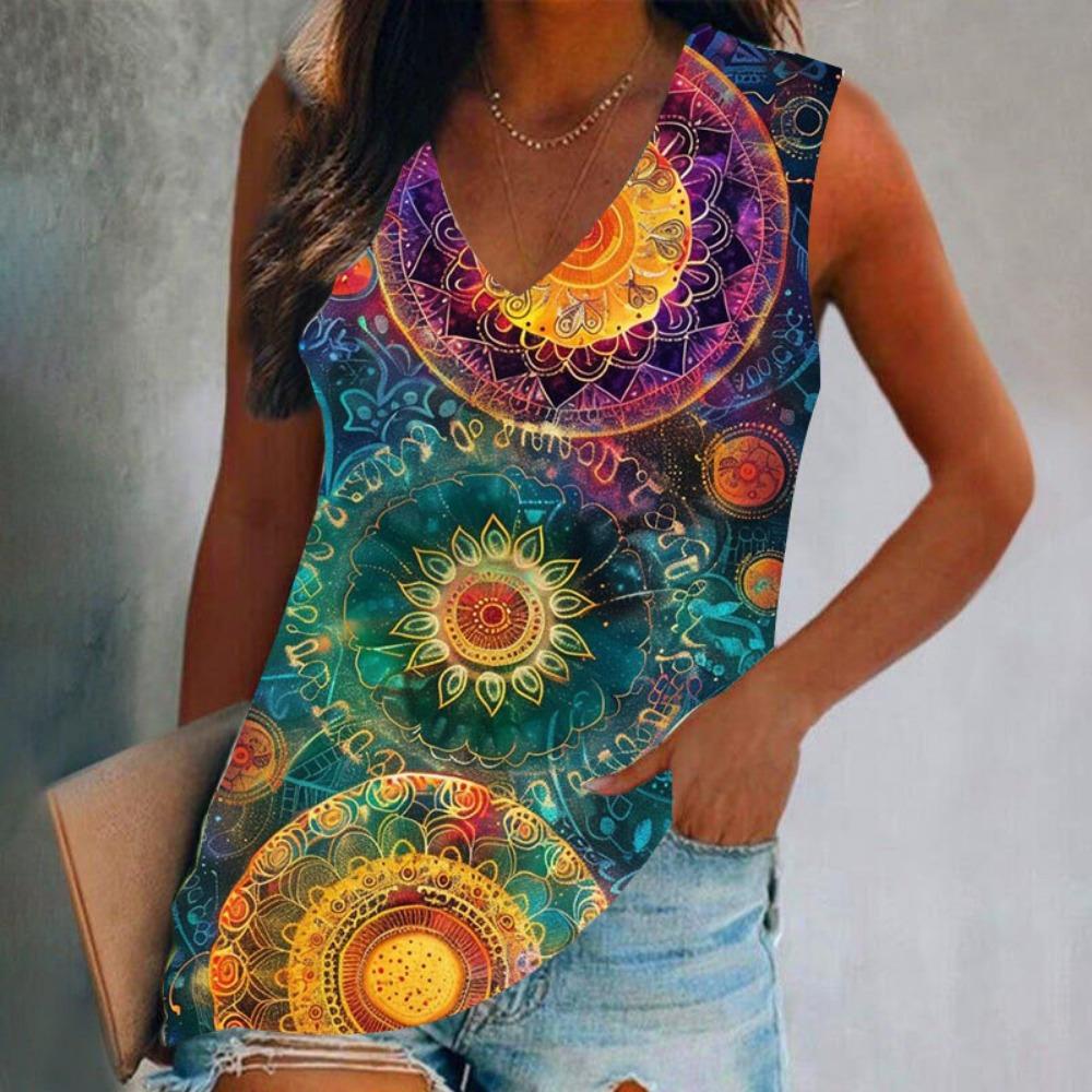 Summer Vintage Pattern 3D Print Tank Tops Women Streetwear Oversized V-Neck Vest Off Shoulder Sleeveless Woman Camisole