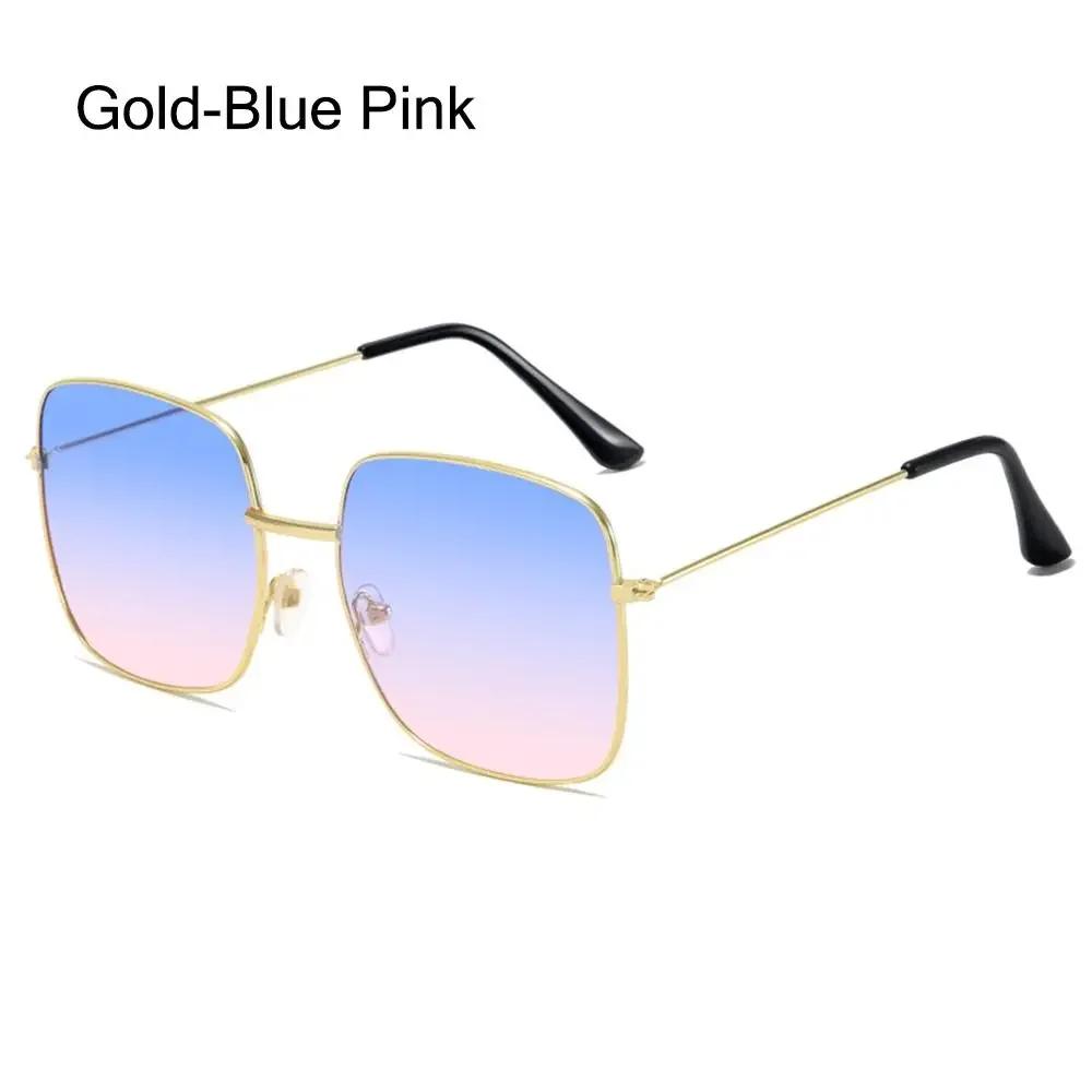Versatile Metal Square Sunglasses Pink Hippie Glasses Korean Style Large Frame UV Protection Sun Glasses Retro Ocean Lens Shades