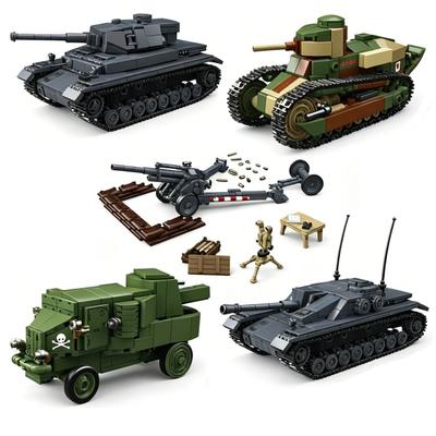 WK2 Militär Deutsch Sowjetunion Panzer Mini Actionfiguren Bausteine Set 4 Sturmgeschütz Schützenpanzer Armee Steine Spielzeug für Erwachsene