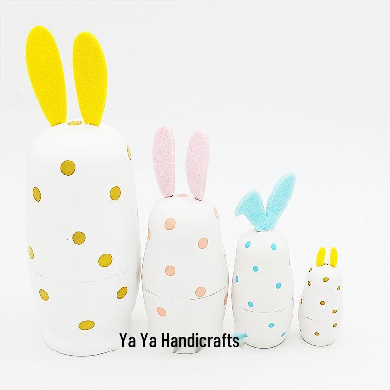 Four-Layer White Rabbit Russian Nesting Dolls - Christmas Birthday Gift, Kindergarten Teaching Aids, Wooden Crafts Ornaments