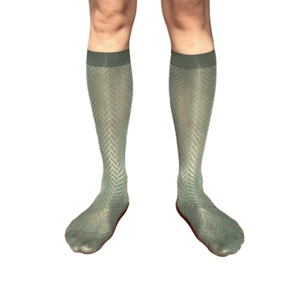 Ultra-Thin Men s Business Socks Stripe Below Knee Socks Dress Ice Silk Socks  Business Formal зелёный