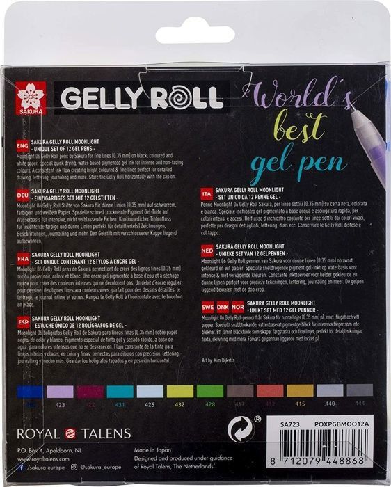 Stylos Gelly Roll - SAKURA - Clair de Lune - 0,6 mm - Ensemble de 12 - Encre gel pigmentée