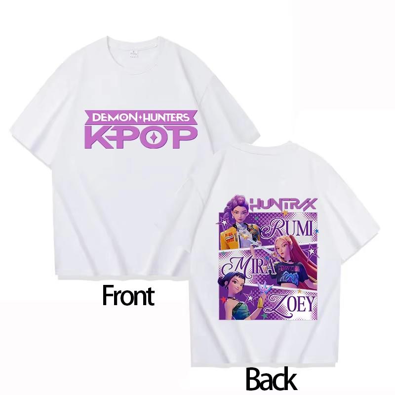 2025 Movie KPOP Demon Hunter RUMI Boys Girls T-shirt Parent-child Cotton Round Neck Women's Short Sleeve Men's Kids Summer Tops