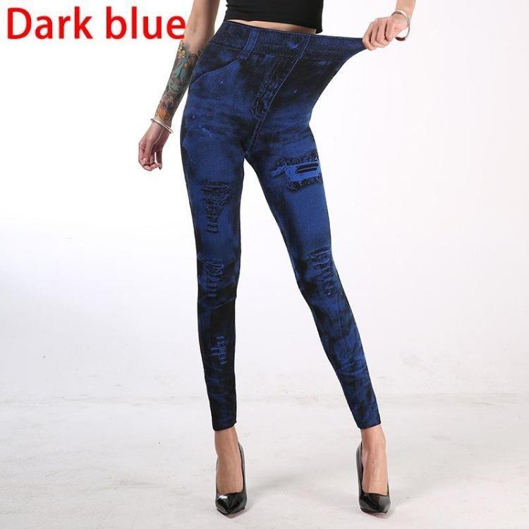Sexy High Waist Push Up Leggings Faux Jeans Elastic Slim Fitness Pants Sport Leggings For Women