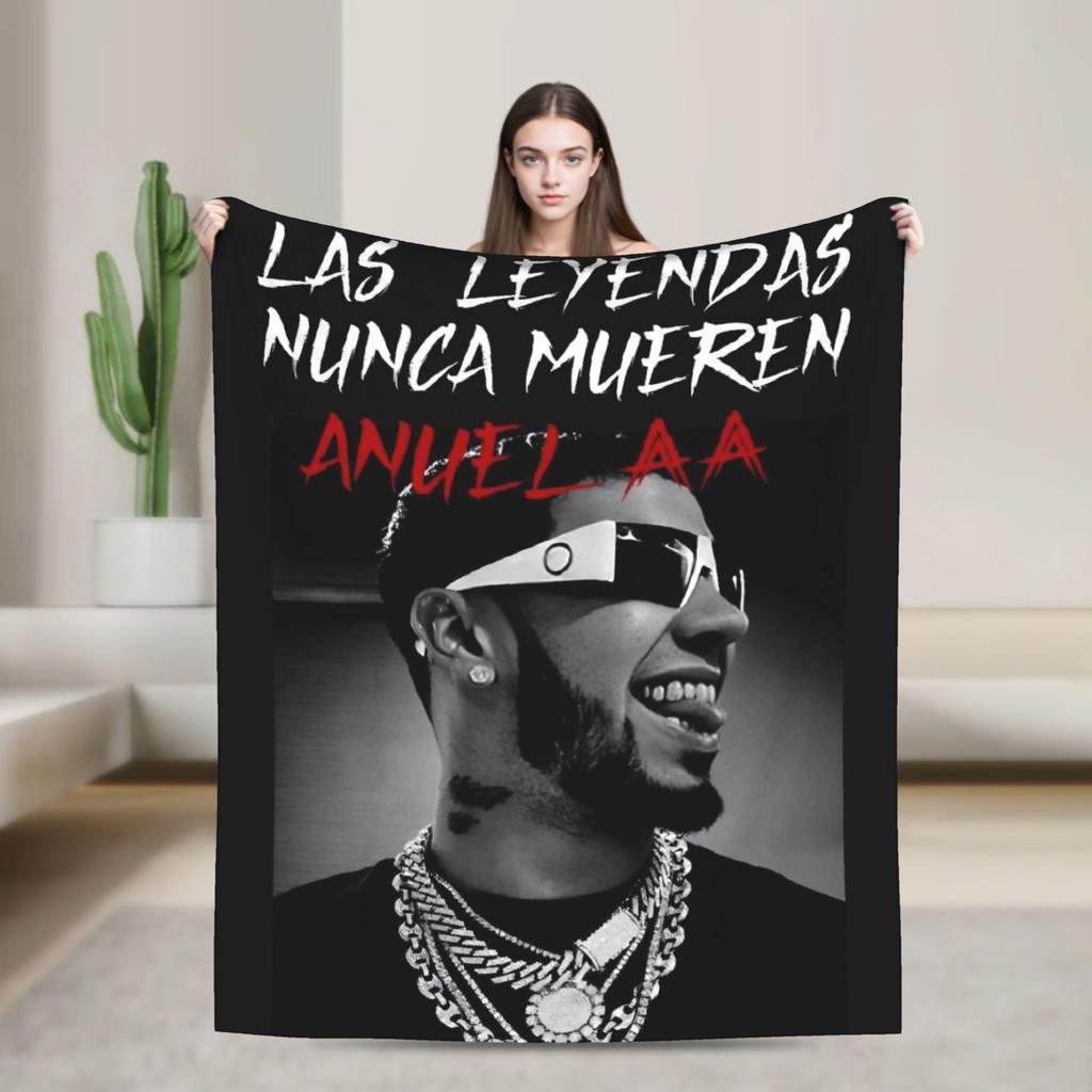 Rappare Anuel AA tryckt filt Picknick Flanellpläd för soffa säng Mjuk Anpassad DIY Kvalitet Sängöverkast Presentidé