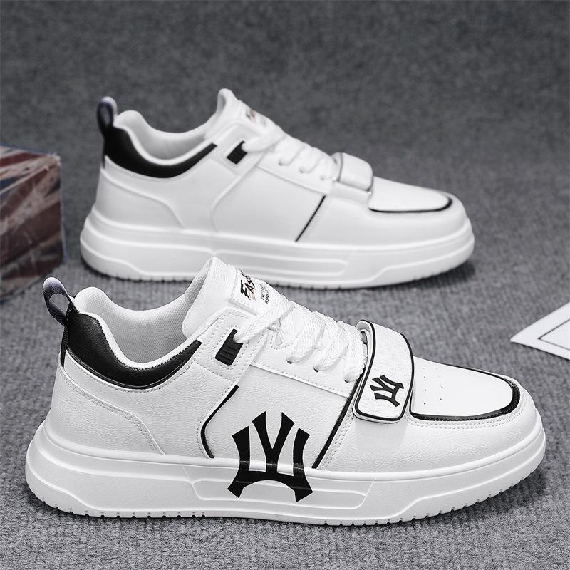 Guochao Men'S Shoes Casual Thick Baseplate Shoes Leather Surface Letter Breathable Sports White Shoes