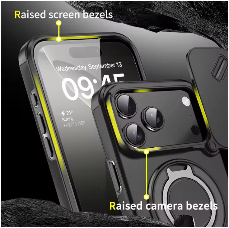 Ochranné pouzdro na telefon s magnetickým kroužkem a stojánkem, odolné proti nárazům, pro iPhone 17Air 17Pro 17 Pro Max, oranžové, s krytem na fotoaparát