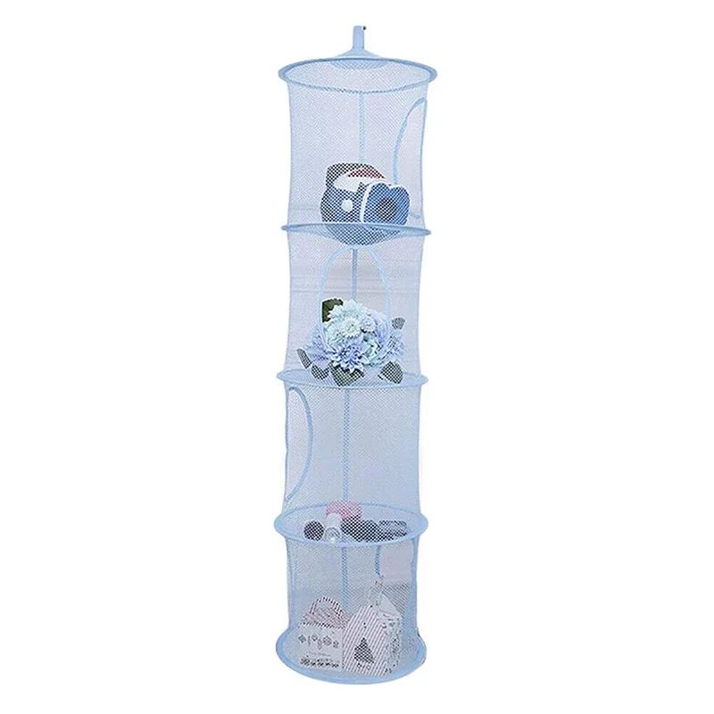 Foldable Toys Storage Hanging Basket Four-grid Visible Cylindrical Storage Hanging Bag Clothes Underwear Socks Drying Basket Box