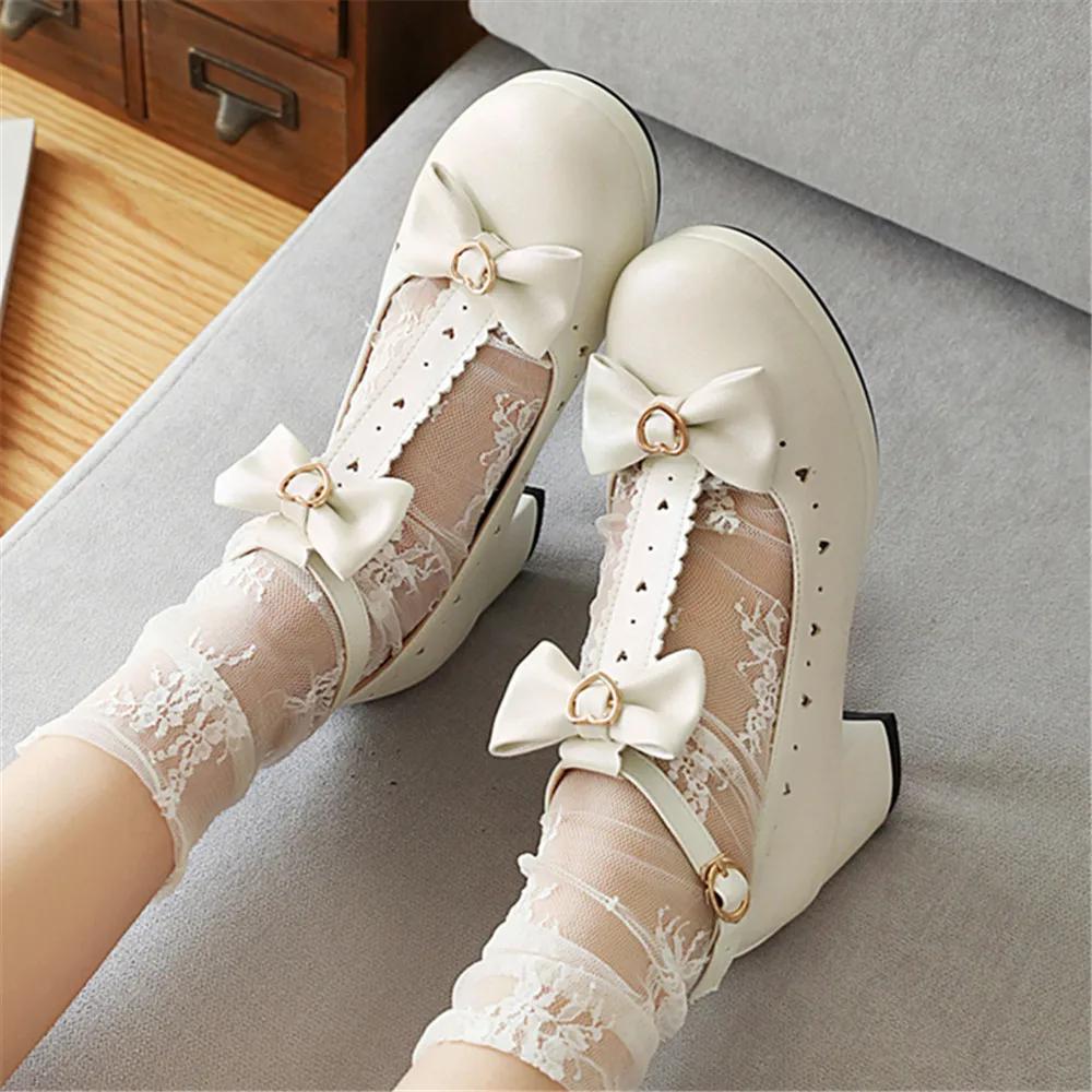 Fashion 2025 Spring Autumn Women Pumps Lolita Shoes Platform High Heels Black Red T-Belt Buckle Mary Jane Shoes Bow Ladies Party Shoes