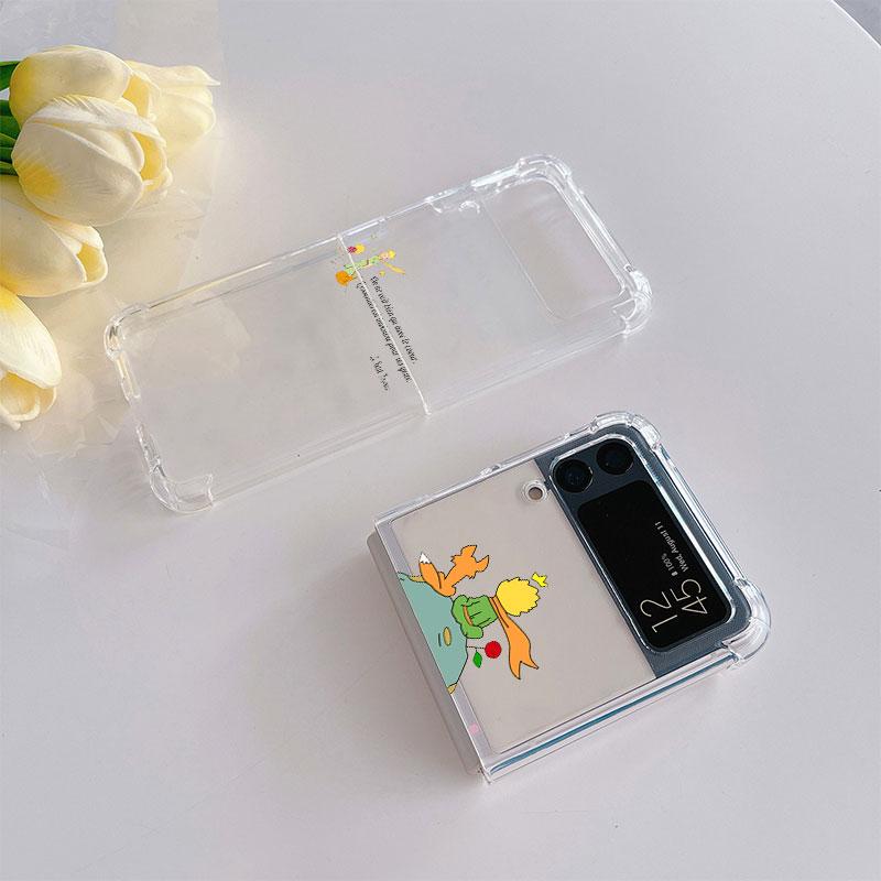 Clear Case For Samsung Galaxy Z Flip 3 4 5G Airbag Shockproof Phone Cover ZFlip3 ZFlip4 Luxury Shell Cartoon The Little Prince