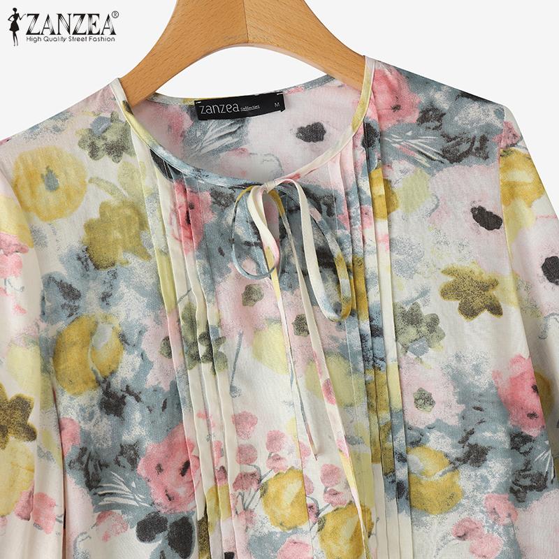 ZANZEA Women Casual Round Neck 3/4 Sleeve Loose Floral Print Blouse