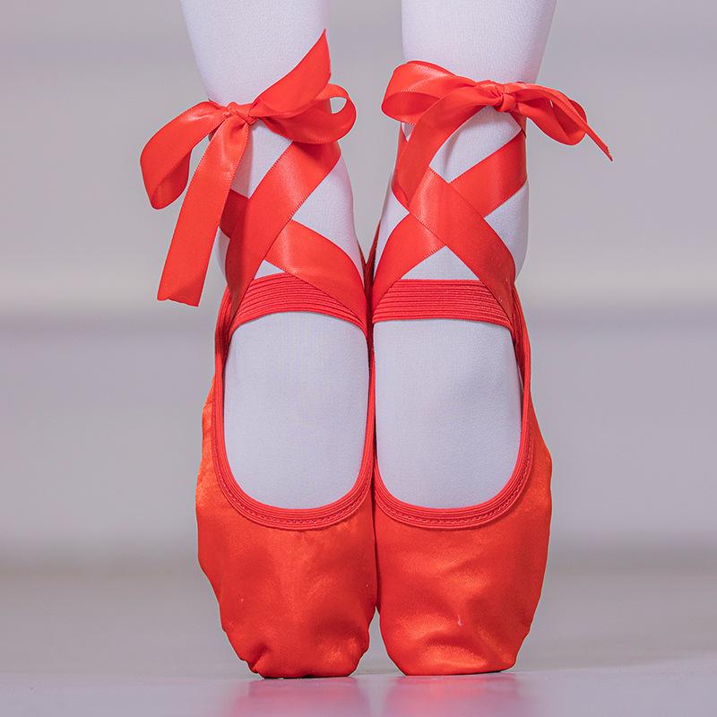 Satin ribbon adult ballet dance shoes female teacher shoes soft sole summer practice cat claw shoes shape strap dancing shoes