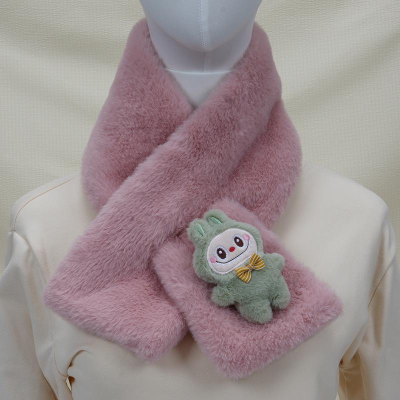 2025 Autumn/Winter Cute Cartoon Plush Scarf: Faux Rabbit Neck Warmer for Girls