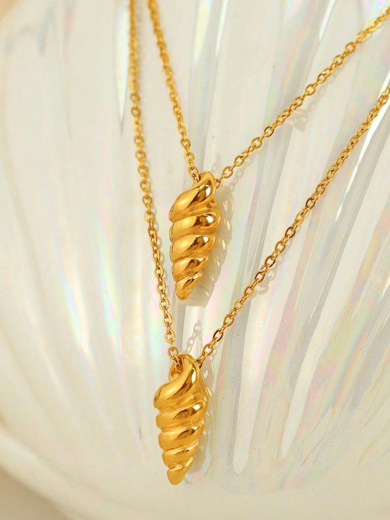 1 Pc Minimalist Stainless Steel 18K Gold Plated Seashell Pendant Necklace, Suitable For Daily And Beach Outfits