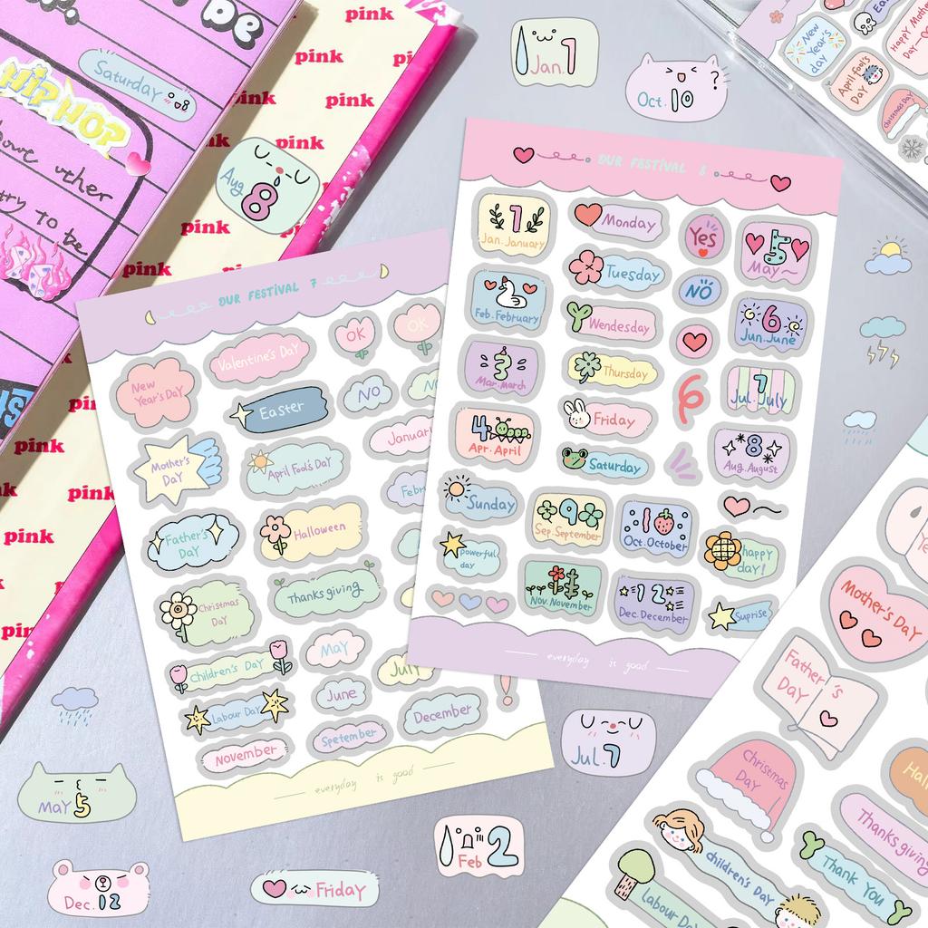 8 Cartoon Holiday Small Mark Stickers Waterproof Diary Hand Account Stickers Gu Card Stickers DIY Decoration