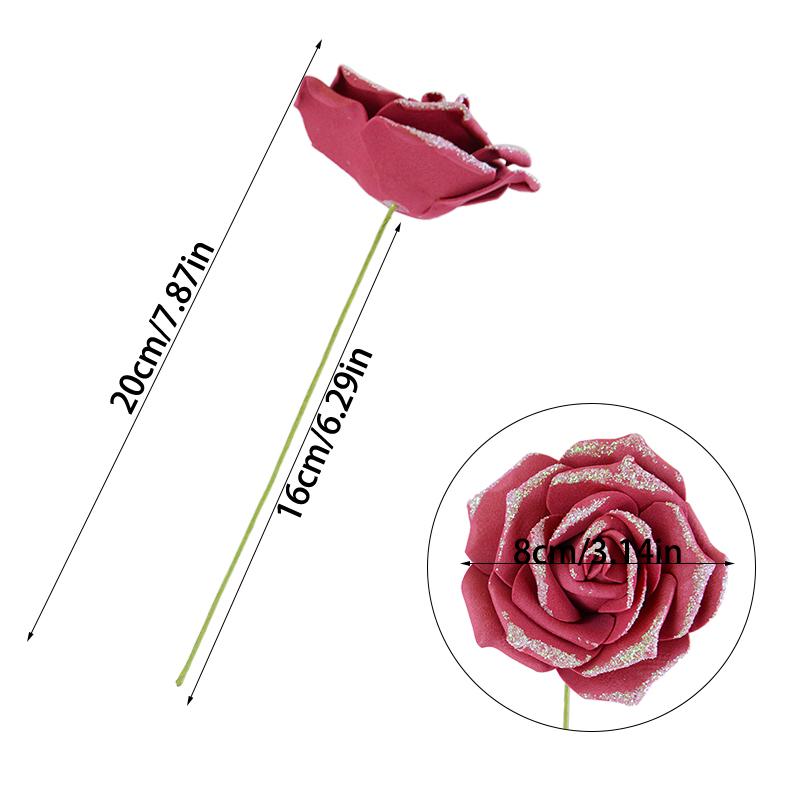 10/20Pcs Artificial Rose Flowers with Stem Foam Glitter Fake Flower Bouquet Wedding Party Centerpieces Home Garden Decoration