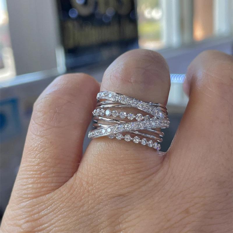 Hot-selling New Super Flash Ring, Multi-layer Surrounding European and American Creative Cross Ring, Line Women's Ring