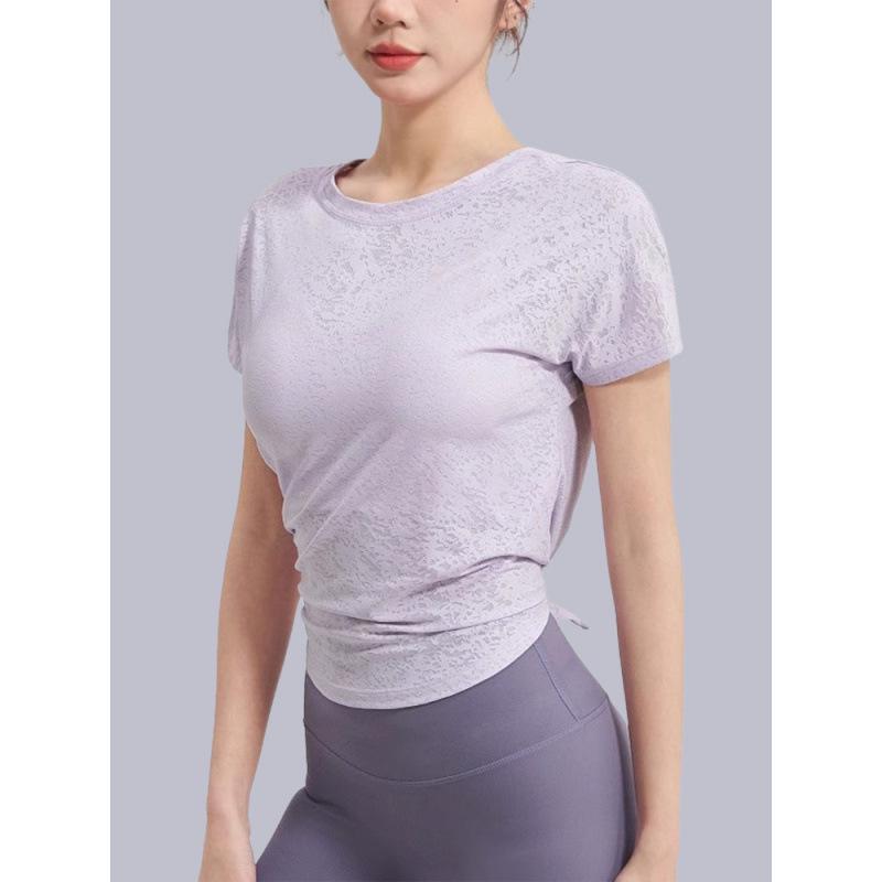 Women's White Short Sleeve Yoga Top with Loose Hip Cover for Spring