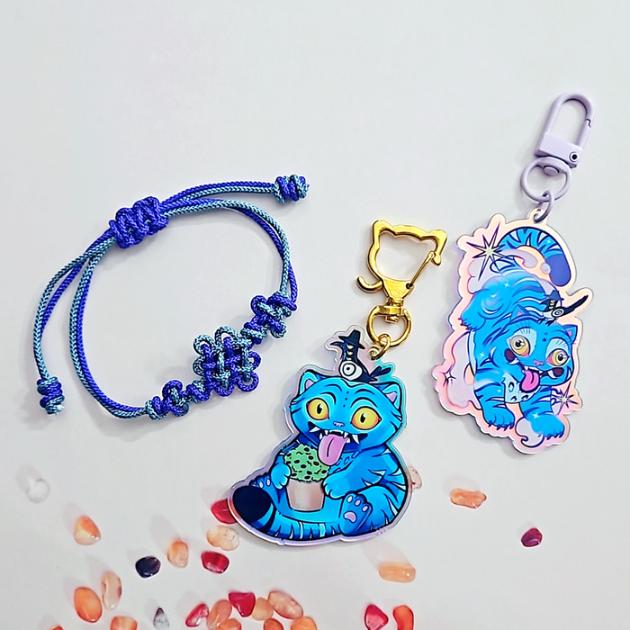 K-POP Demon Hunters Korean Blue Tiger Derpy Keyring Set, Knot Bracelet (3 Options)