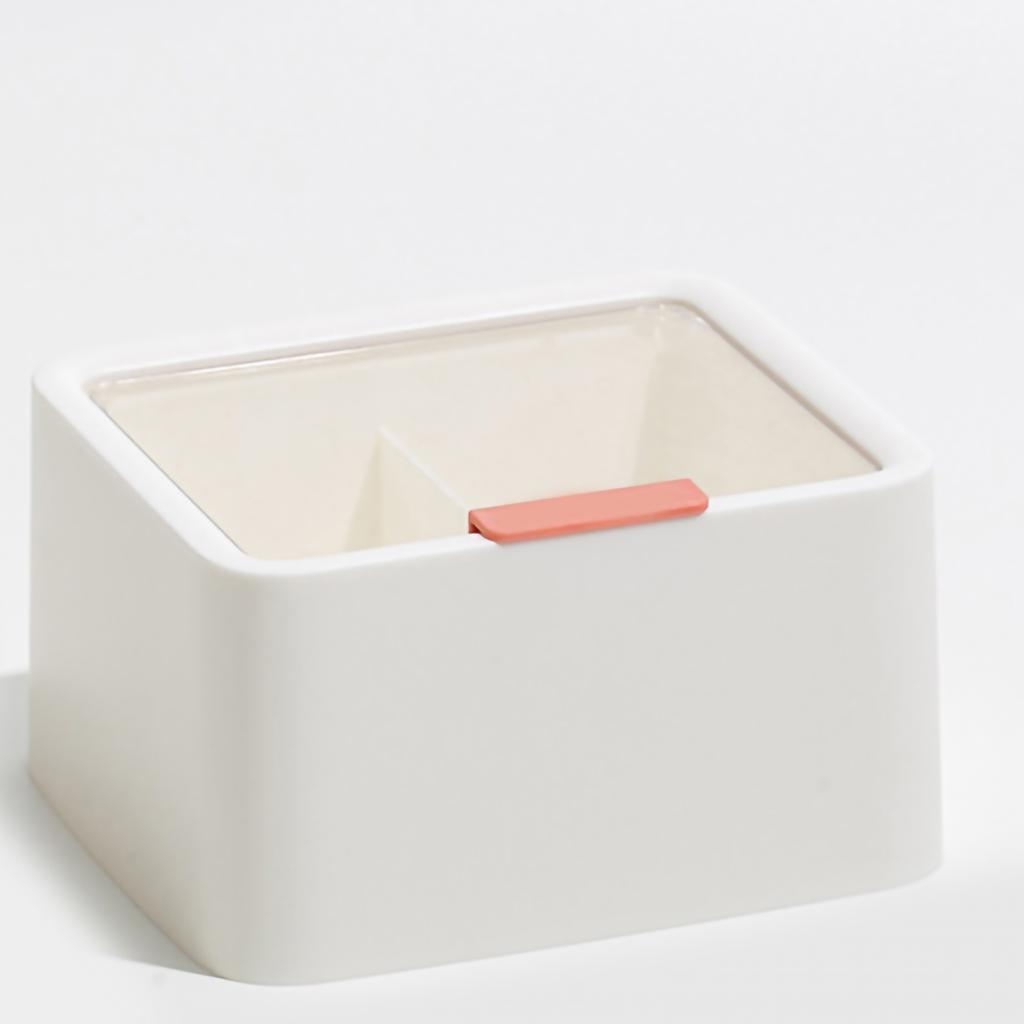 Cosmetic Storage Box Plastic Dustproof Double Grids Makeup Container with Lid for Makeup Cotton Swab Dental Floss White