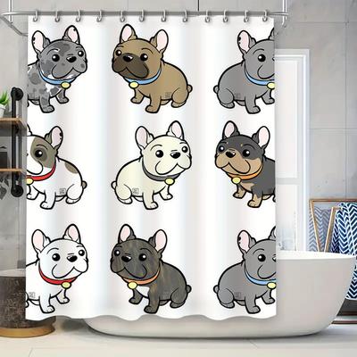Adorable Cartoon Dog Shower Curtain Set Multicolored French Bulldogs Decor Bathroom Fabric Water Resistant Shrinkproof Shower Cu