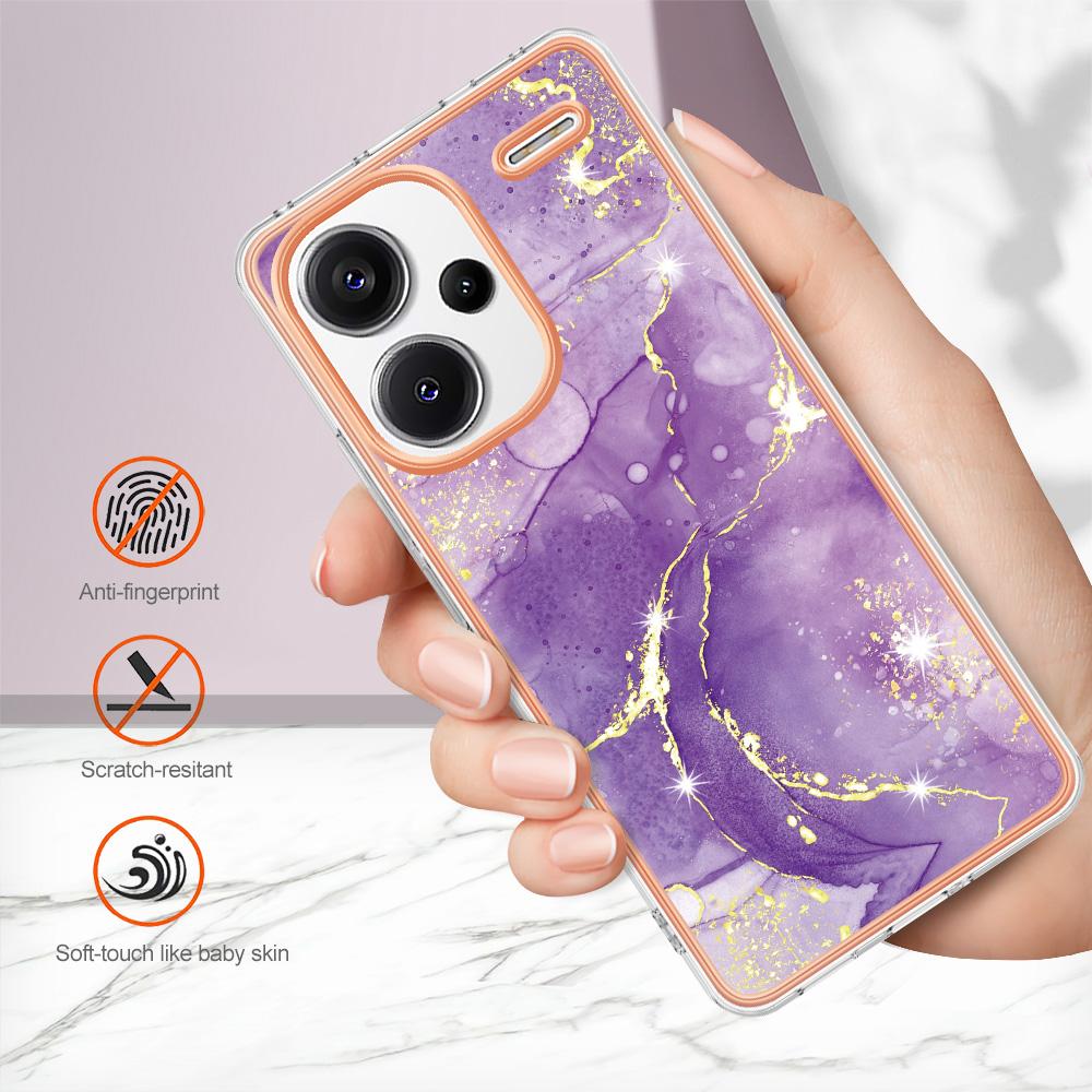 For Xiaomi Redmi Note 13 Pro+ 5G TPU Case with IMD Marble Pattern Electroplated Back Cover