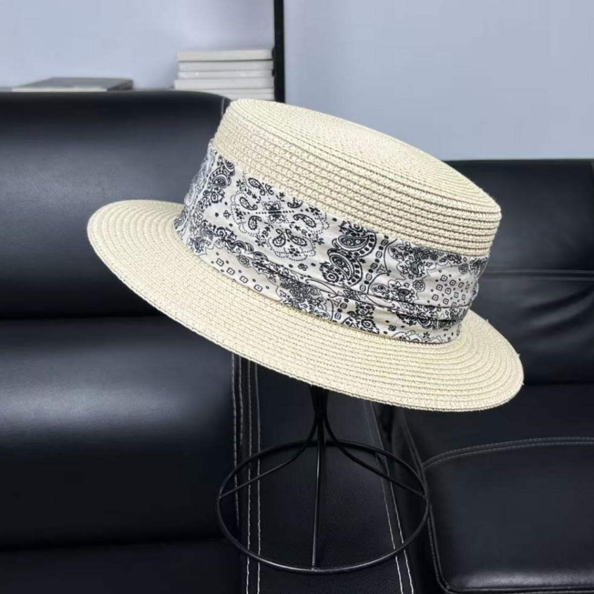2026 Korean version of fashion small edge straw hat women s summer sweet straw woven flat top top top top hat shopping photo sun protection hat M（55-58cm）