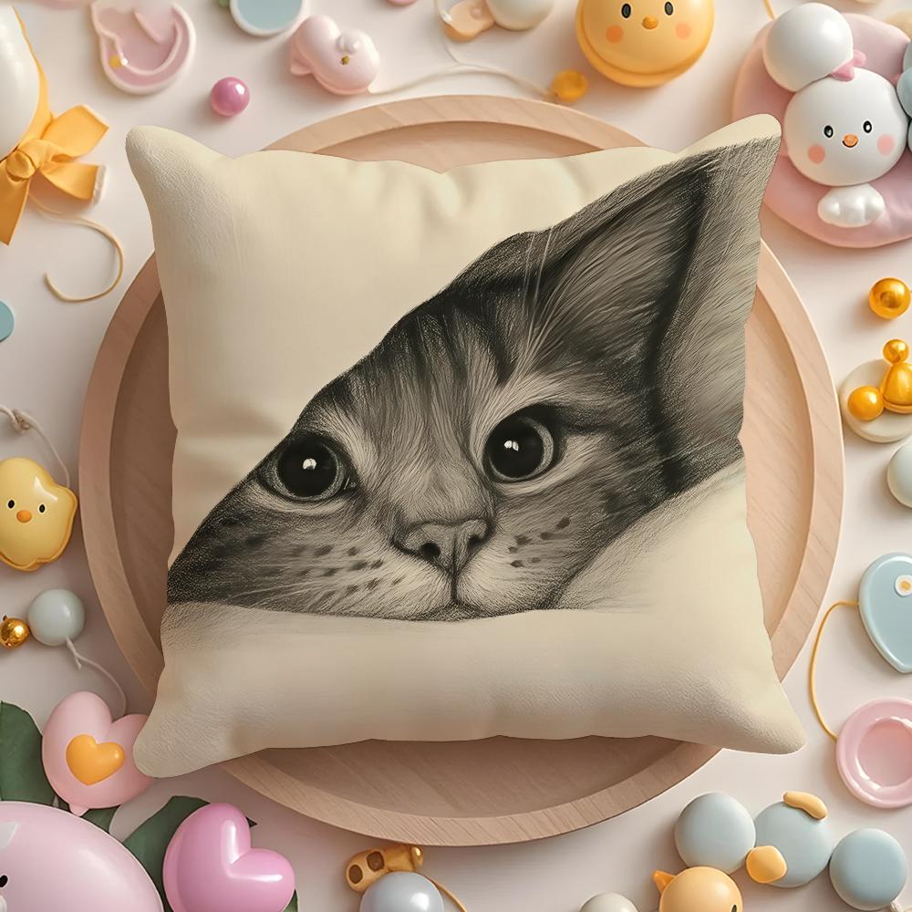 Cat Sketch Cushion Cover Short Plush Double-Sided Printing Home Machine Washable In Warm Winter Pillow Cover