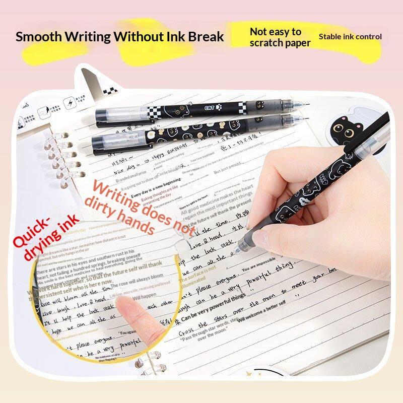 6PCS Black Cat Direct Liquid Rollerball Pen With Mini Needle Smooth Writing Non-Stop Ink Fast Drying And Easy-to-Write Writing
