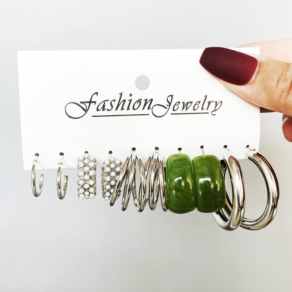 15pcs European and American Colorful Leopard Print Pearl Earring Set New Fashion Minimalist Creative Hoop Earring Jewelry Gifts