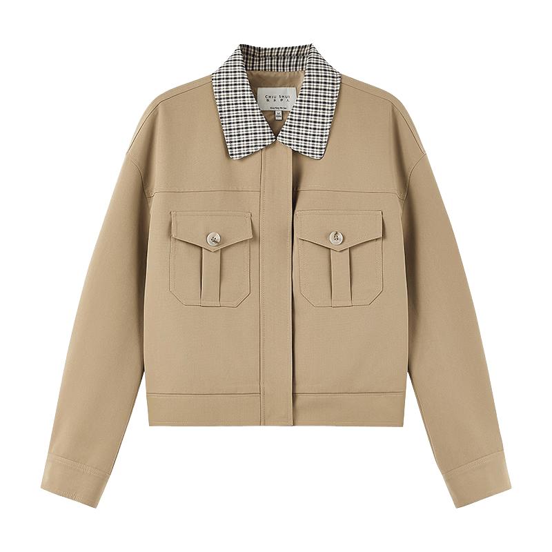 Retro Plaid Spliced Zipper Jacket
