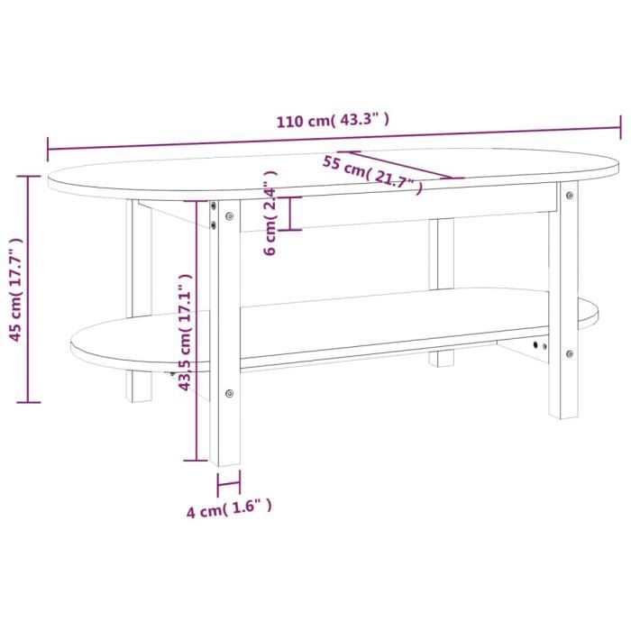 VidaXL Table basse 110x55x45 cm Bois massif de pin 822287