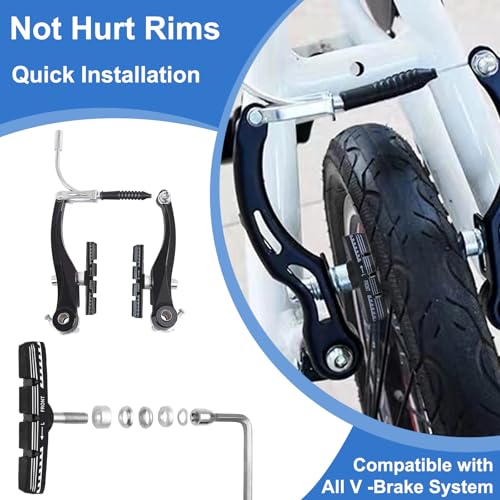 Bicycle Brake Pads 72mm Universal V-Brake Blocks No Noise No Slipping Advanced Nitrile Rubber for Mountain Road Bikes, Set of 2 Pairs with Hex Key an