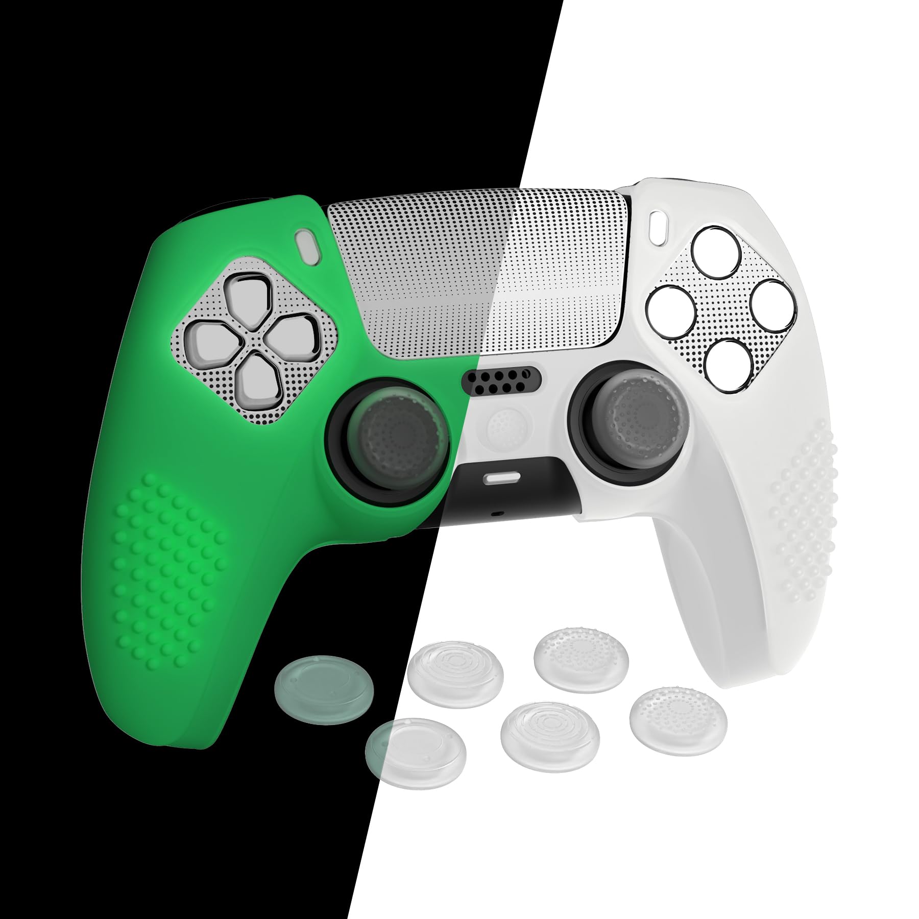 

Захисний чохол для PlayVital ps5 покращений силіконовий чохол, сумісний із заряджанням 6 ковпачків для великих пальців і 2 наклейки 3D шпилька та ударостійкий контролер