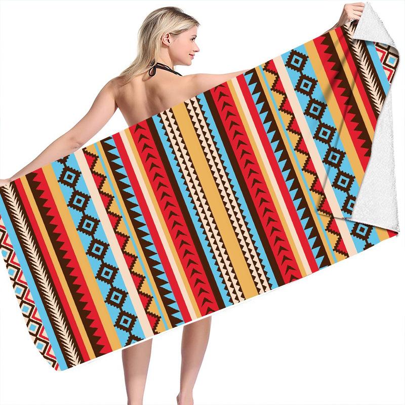 Classic Stripes Collection Digital-printed Polyester Superfine Fiber Double-sided Fleece Beach Vacation Bath Towel, Beach Towel