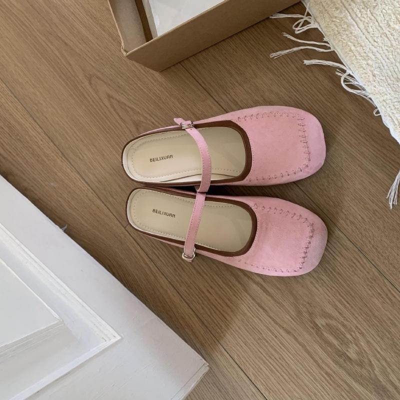 Retro Mary Jane Schuhe mit flachem Boden, Frühling und Herbst neu, eckige Spitze, Wort mit flachem Ausschnitt, modisch, vielseitig, Temperament, Halbslipper